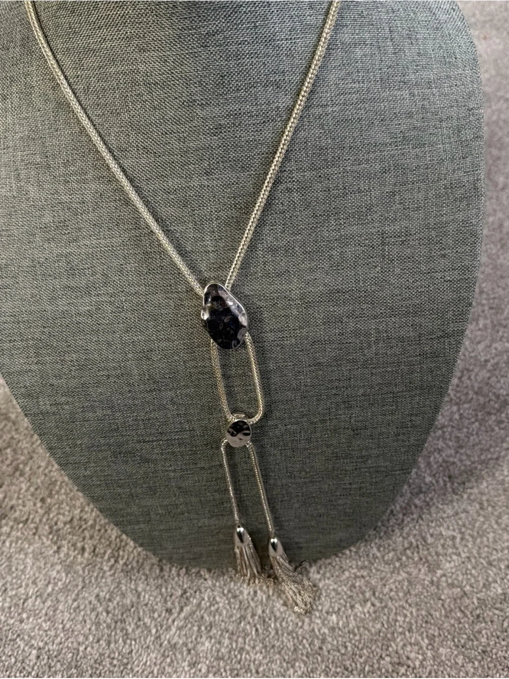 Silver  Station Lariat Necklace